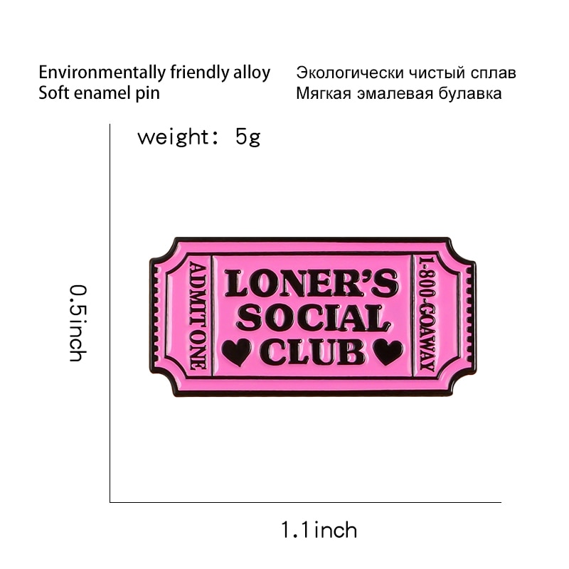 Bros Pin Enamel Desain Tiket Loner 's Club Warna Pink Untuk Hadiah