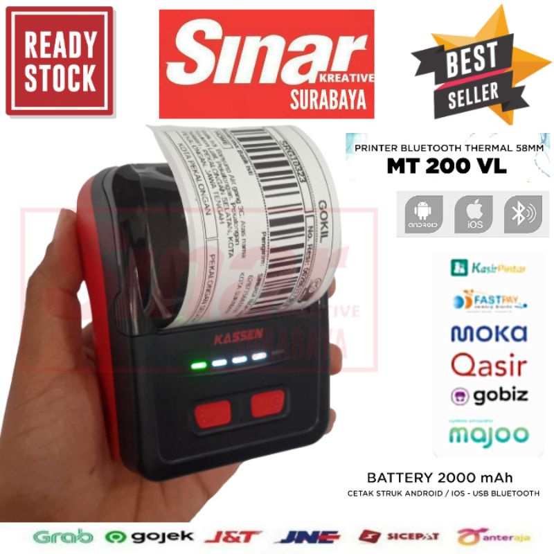 Jual Printer Thermal Bluetooth Mini 58mm Mt 200vl Cetak Resi Label Dan Struk Kasir Ppob Shopee 6599