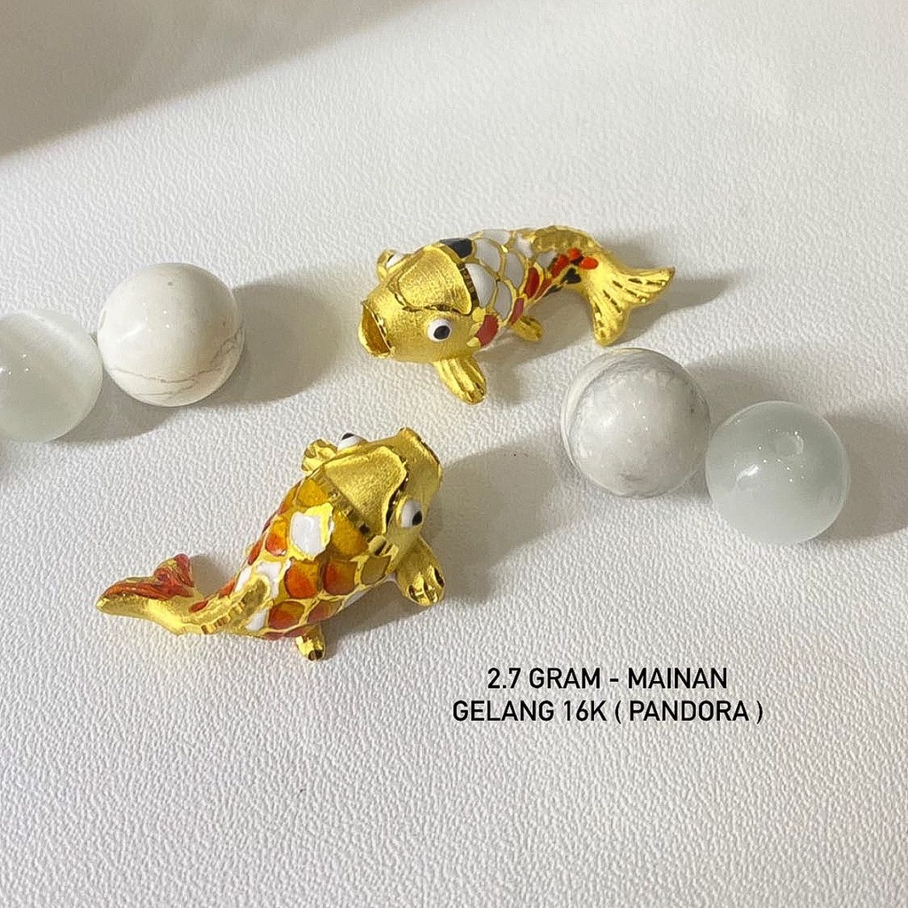 Pandora charm anak dan dewasa emas asli kadar 700 70 16k koi ikan hoki liontin mainan gelang kalung tali gold bangle 2 dua gram gr merah oren