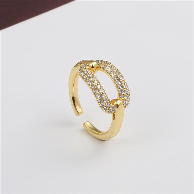 Ornamen tembaga zirkon hip hop berlapis emas cincin geometris angin dingin terbuka cincin Eropa hip