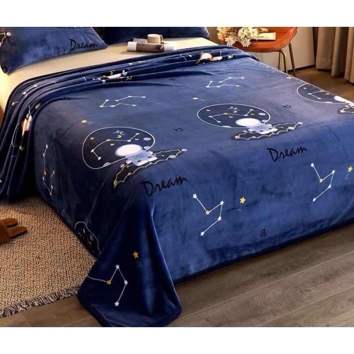Selimut Dewasa Selimut Bulu Halus 180x200 impor list tebal motif kembang bunga - JAMURBIRU180(J5Z9) 