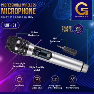 GPOWER MIC WIRELESS UHF 101Digital New Metalic Charger - Microphone Wireless Baterai CAS FREE 2 Baterai Original