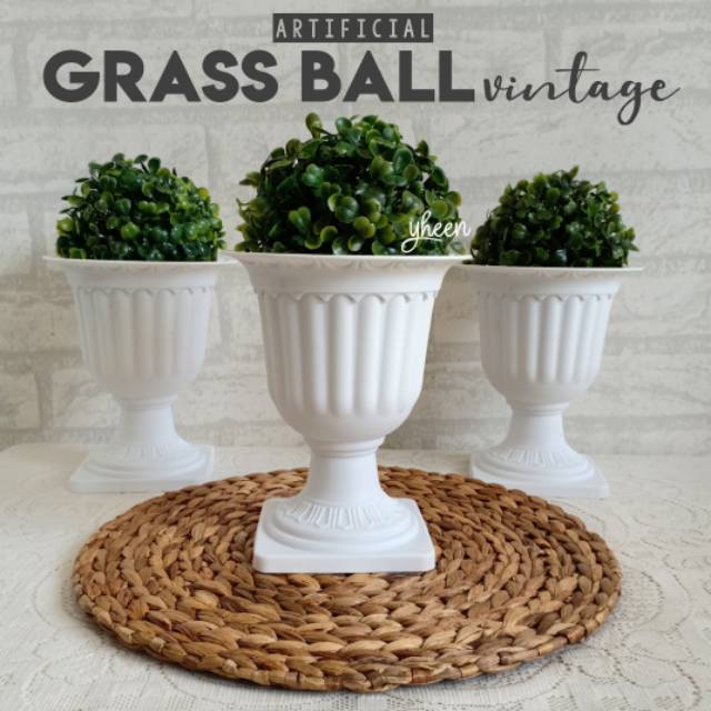 Artificial Grass Ball Vintage / Grass Ball Vas Piala / Grass Ball Pot Piala