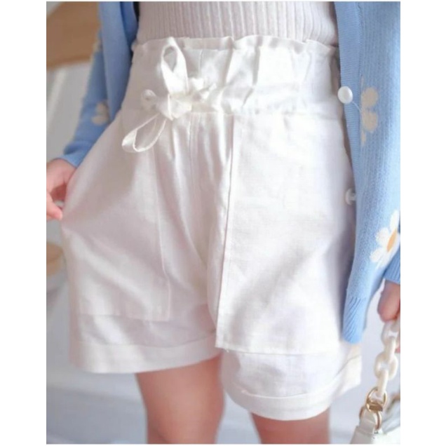 Gempita Shortpants Celana Pendek Anak Perempuan Usia 2 3 4 5 6 Tahun Bahan Katun Linen Warna Piolos Bertali