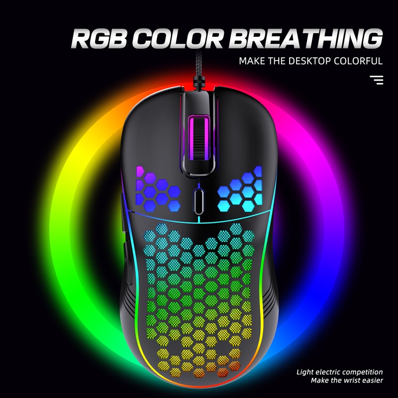 Light Mouse Gaming Kabel Usb 7200DPI 6 Tombol Dengan Lampu RGB Motif Sarang Lebah