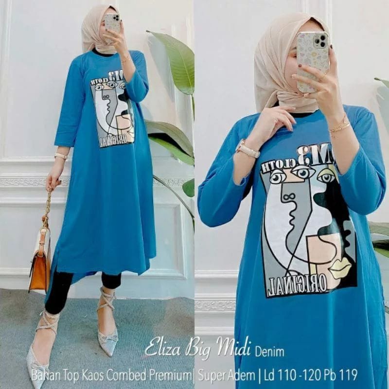 Pakaian Wanita Terbaru Baju Kaos Wanita Matt Combad Eliza Midi Dress Muslim Baju Wanita Jumbo Ootd Kekinian