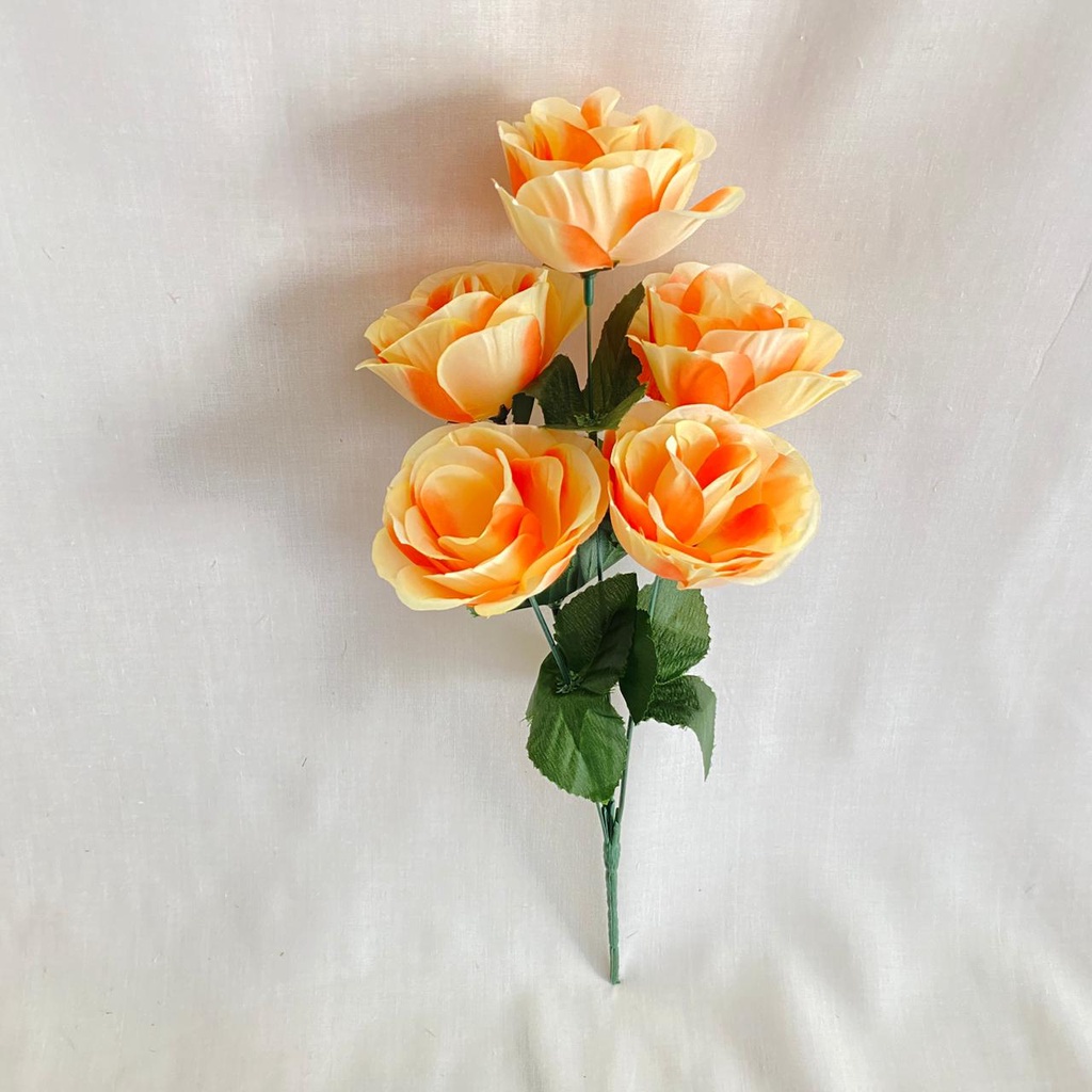 Bunga Mawar Rose Mangkok X5 (satuan) Bunga Artificial / Bunga Plastik / Bunga Dekorasi / Pernikahan-Orange mix Kuning