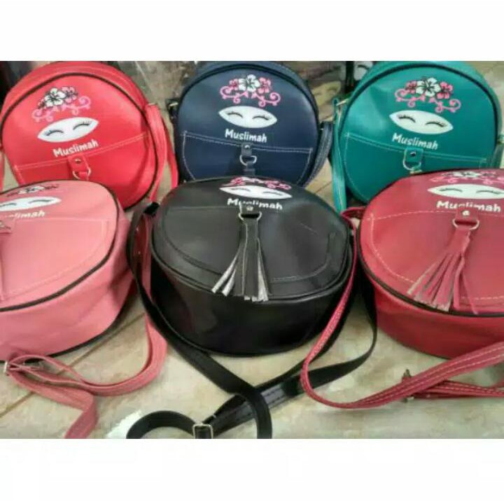 EVYSHOP TAS WANITA MURAH SELEMPANG BULAT KUCIR  MUSLIMAH SLINGBAG REMAJA FASHION SYARI NIQOB GROSIR