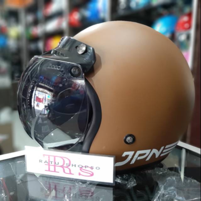 Helm Retro JPN Coklat Kaca Datar kaca Cembung Original SNI