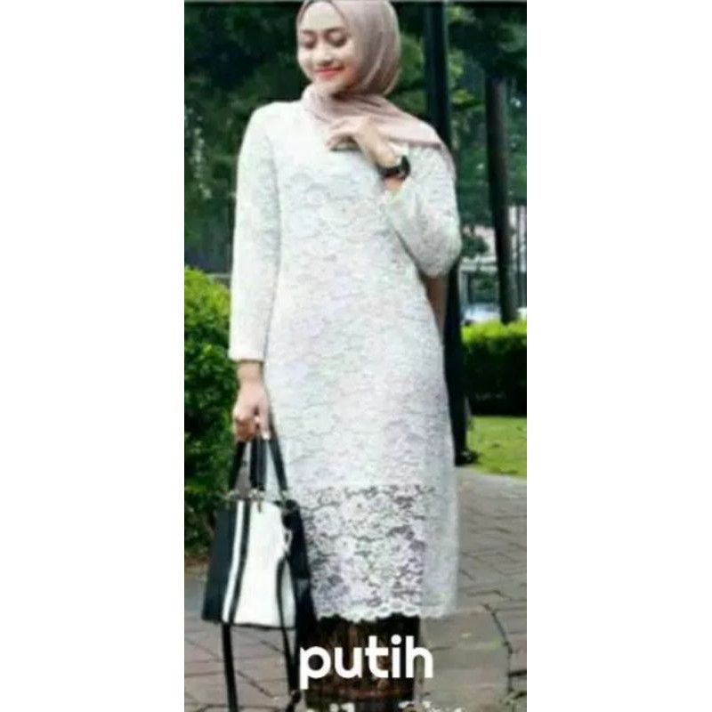kebaya brukat hitam / brukat hitam / kebaya modern / baju kebaya / kebaya hitam-SET PUTIH