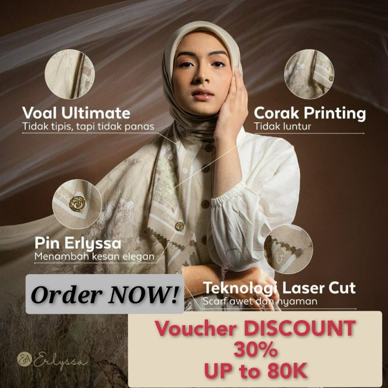 ERLYSSA Luxury Scarf HOLY JOURNEY - FREE POUCH | SCARF VOAL ULTIMATE | Hijab Segiempat Voal Printing