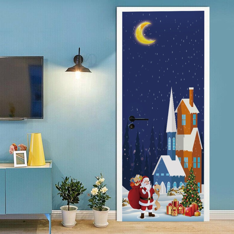 Zzz 2pcs / set Stiker Dinding / Pintu / Kulkas Motif Rumah Santa Claus Natal Anti Air Untuk Dekorasi Rumah