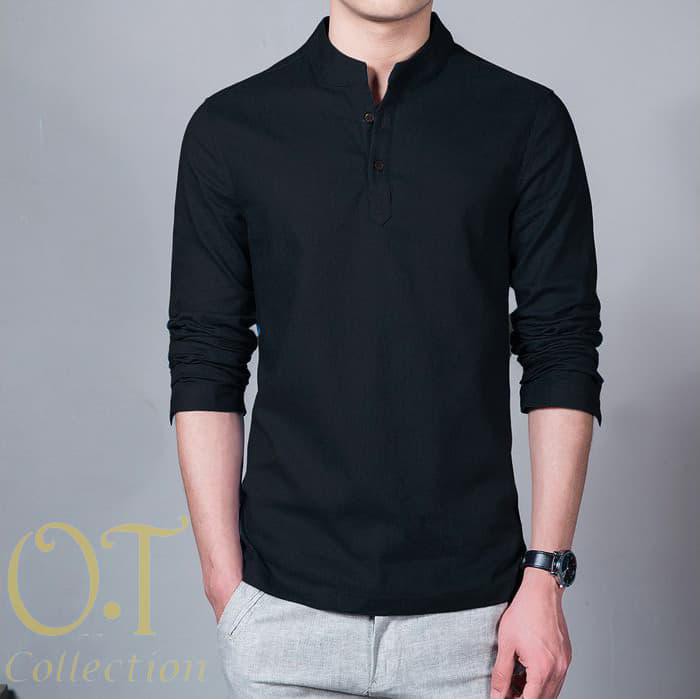 Terpopuler Koko Hamish Black Ot Baju Koko Pria Katun Twill Lengan Panjang Hitam - Hitam, L Paling