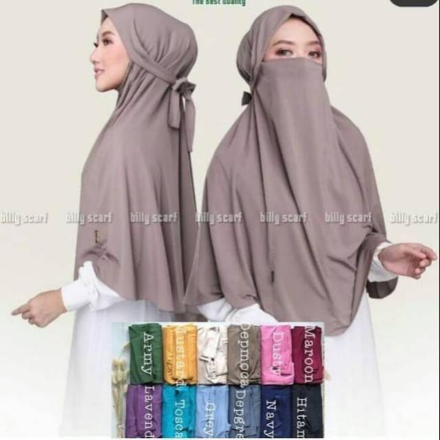 Jilbab Instan Cadar Cyari Jersey//Khimar Masker Cadar (Cadar nyatu)