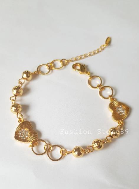 Gelang import rantai motif Love dihiasi permata tanam Cantik yg elegant perhiasan xuping lapis emas