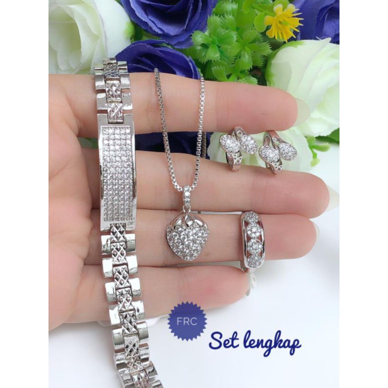 [xuping] paket perhiasan xuping gelang plat full mata putih berlian 220121