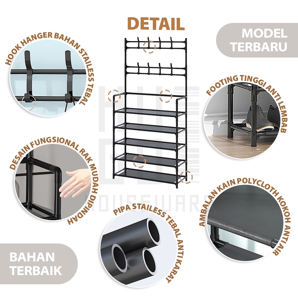 Rak Sepatu Serbaguna Multifungsi Stand Hanger Gantungan Baju Topi Minimalis HUGO