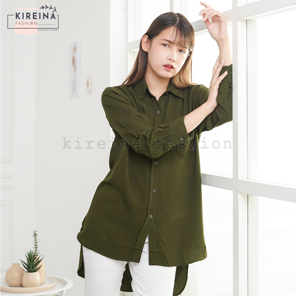 Kemeja Basic Wanita Atasan Kerja Wanita Bahan Rayon Twill | Kireina Fashion