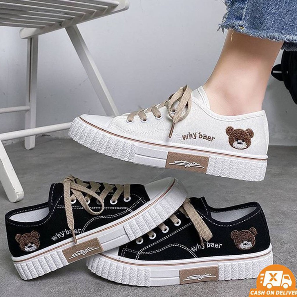 Sepatu Sneakers Sport Canvas Korea Wanita Import Why Bear Original Putih Beruang-3