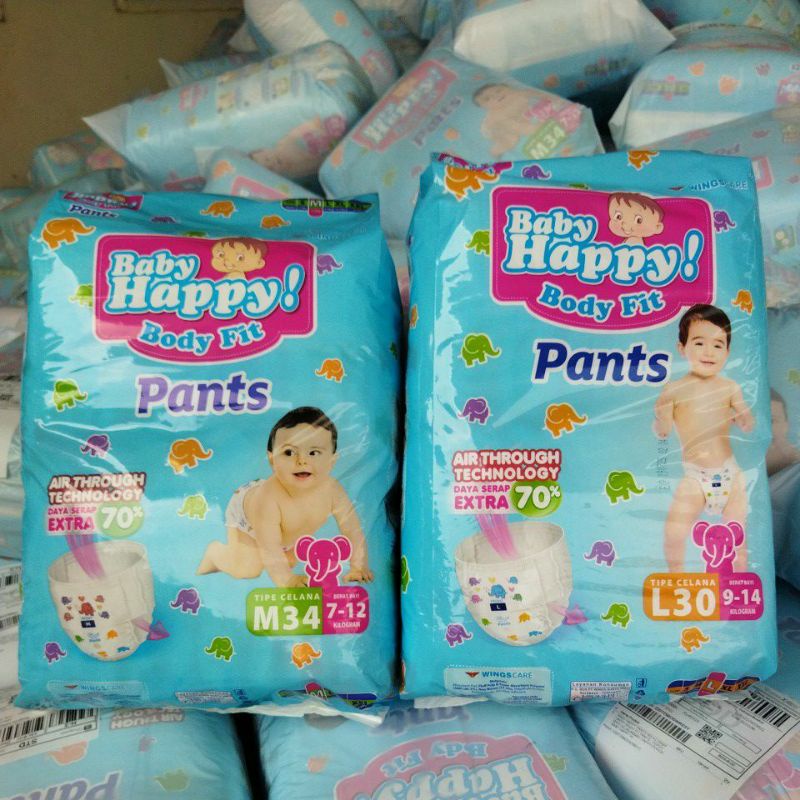 BABY HAPPY PANTS, S40+2, M34 ,L30, XL26, XXL24+2 / BABY HAPPY BODY FIT PANTS / POPOK BAYI CELANA /POPOK SEKALI PAKAI/BABY HAPPY -Babypolkadot