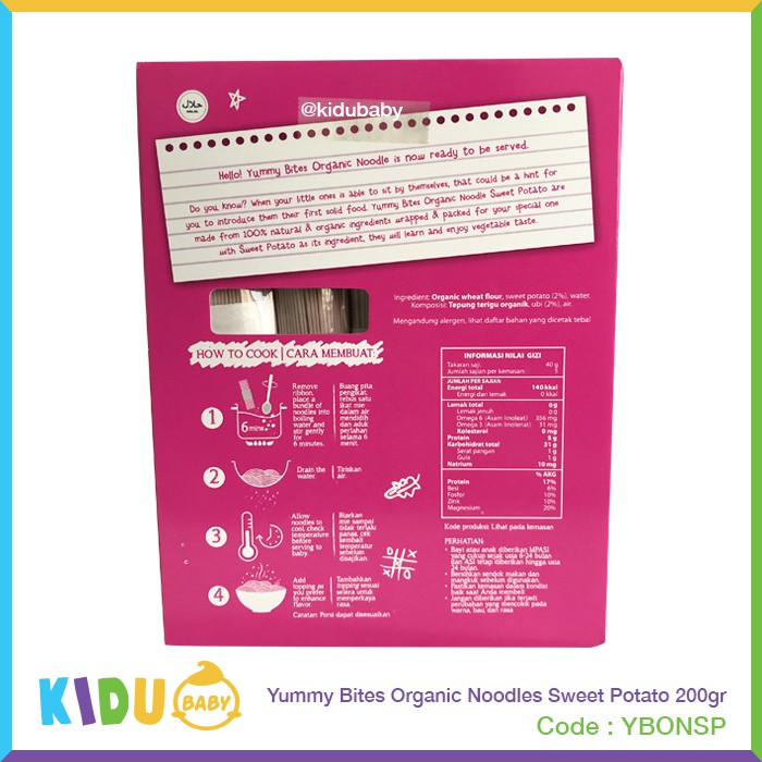 Yummy Bites Organic Noodles 200gr Kidu Baby