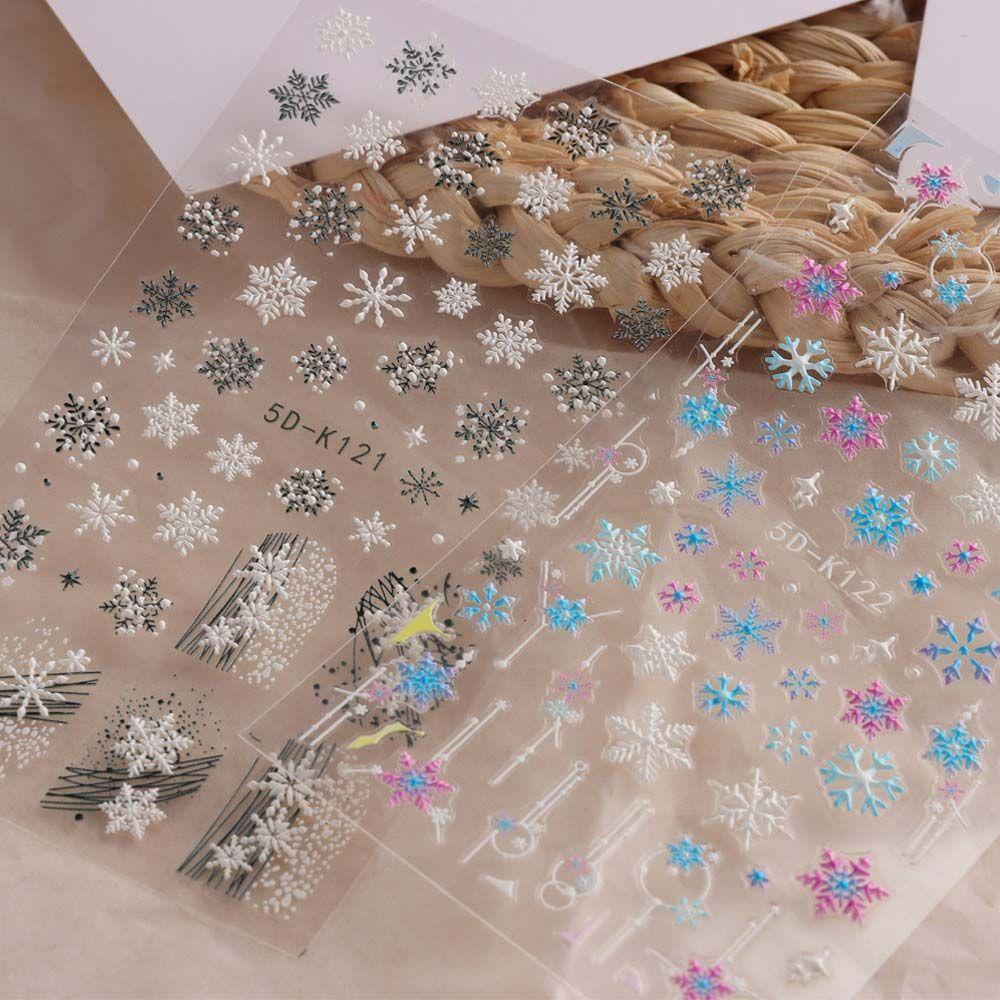 AUGUSTINA Agustina Natal Stiker Kuku Wanita 5D Relief Bunga Elk Rusa Kepala Musim Dingin Pesona Nail Art Dekorasi