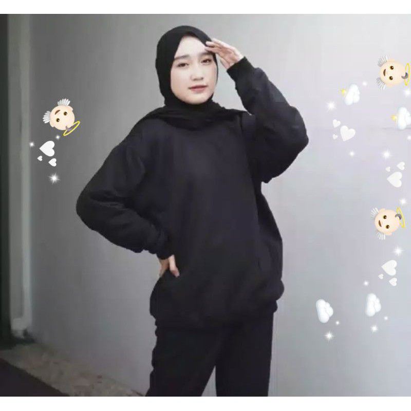 Crewneck sweater Oblong. lengan panjang unisex pria wanita