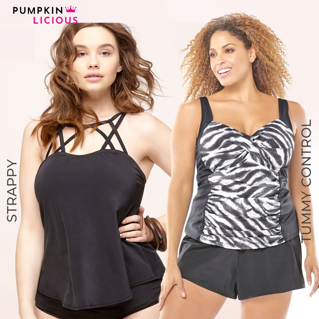 Pumpkin Plus Size Tankini Strappy / Tummy Control Swimwear - Atasan Baju Renang Wanita