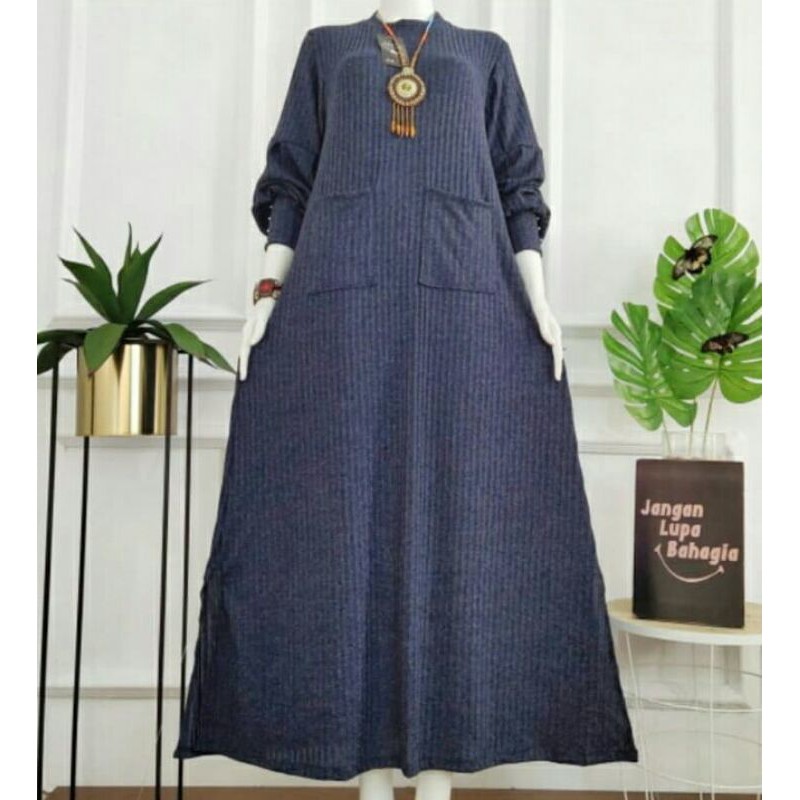 Gamis Knite Rajut saku premium,rajut polos,lengan payet,super jumbo