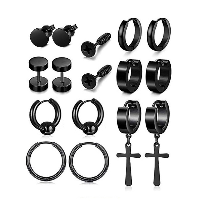 Korean style men's popular single black stainless steel ear buckle earrings men's jewelry