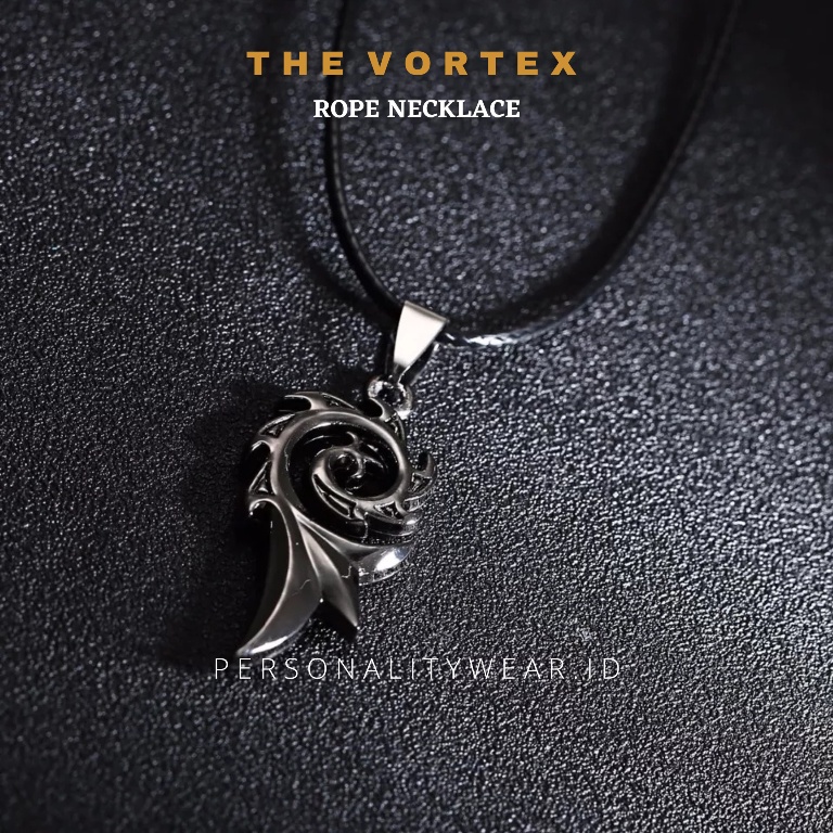 Kalung Tali Pria Cowok Hitam Keren Liontin  Anti Karat THE VORTEX