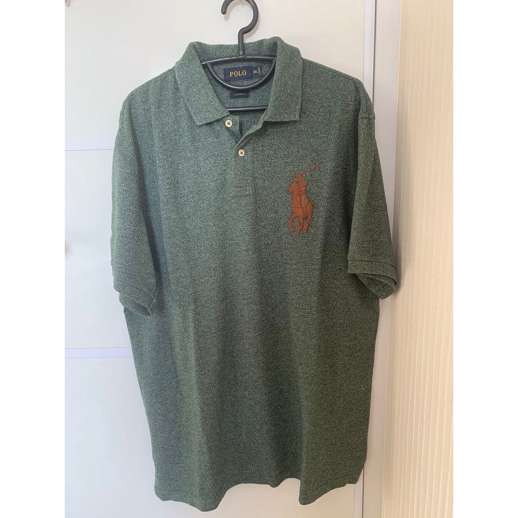 Preloved-Kaos Polo ASLI Pria Custom Fit Warna Hijau Ukuran 3XL