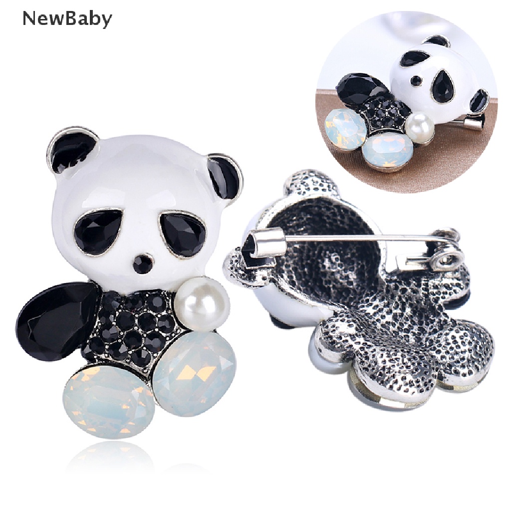 Newbaby Bros Pin Enamel Desain Panda Hias Kristal Untuk Aksesoris Pengantin Wanita