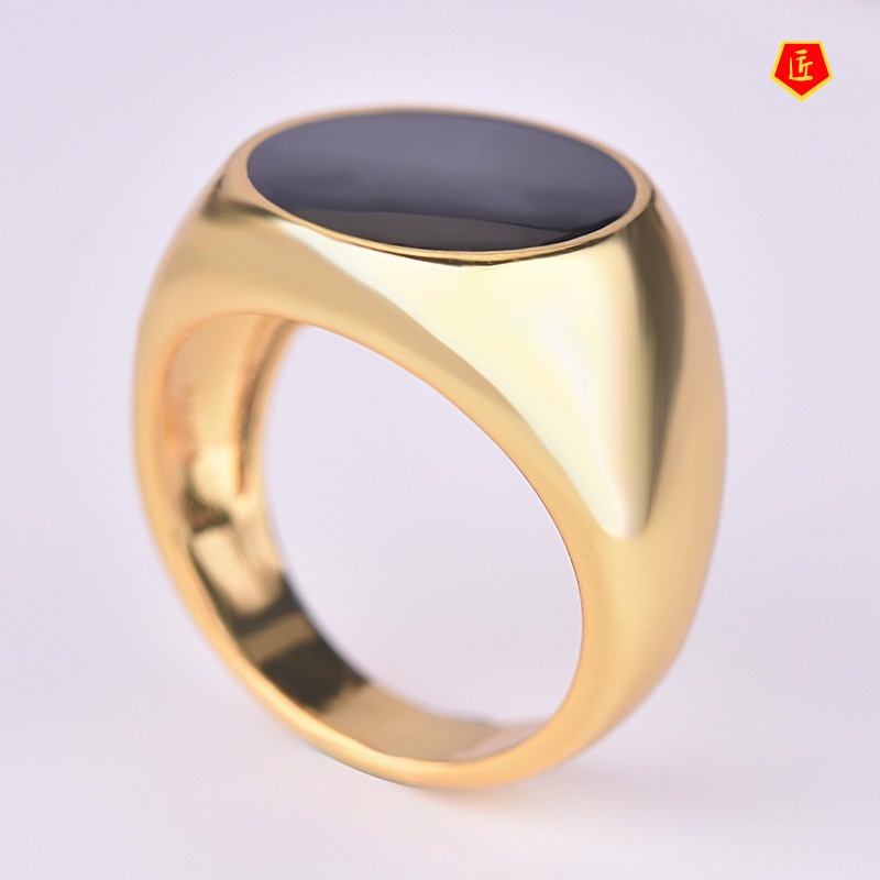 [Ready Stock]18K Gold Black Agate round Ring