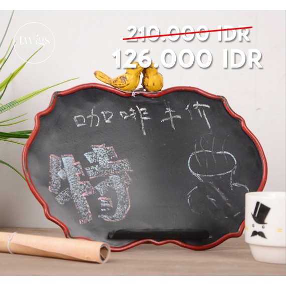

papan tulis hitam kecil small mini blackboard signage metal dekorasi burung unik