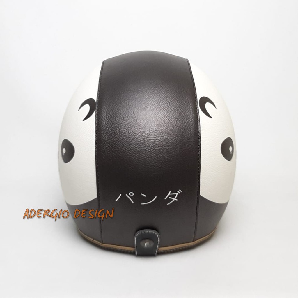 Helm Half Face Dewasa Full Kulit Karakter Panda Hitam Bogo Retro Original