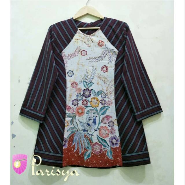 Tunik tenun lurik kombinasi batik tulis wonogiren