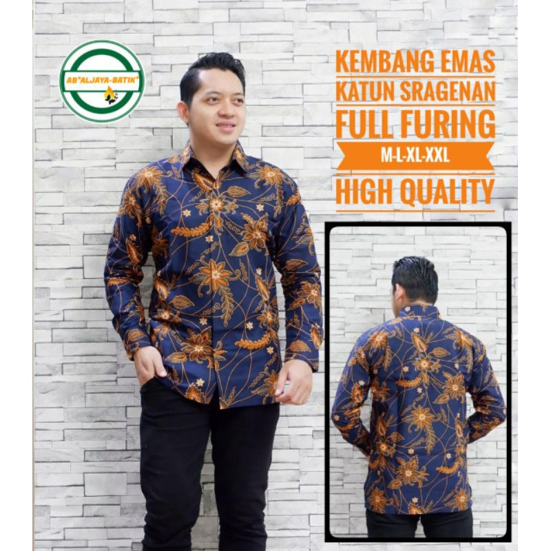 Kemeja Batik Lengan Panjang Pria Batik Pria Biru Lengan Panjang KEMBANG EMAS