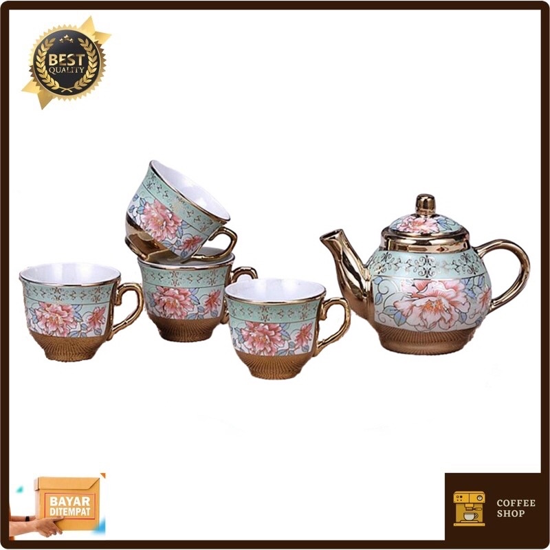 Cangkir Set Keramik Teko Mini Unik Menarik 4 Cups 1 Pot European Style Cocok Untuk Hadiah Kado Spesi