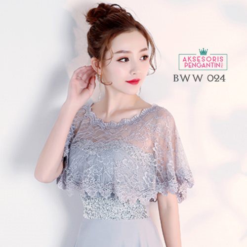 [PRODUK FAVORIT] BOLERO KARDIGAN BROKAT AKSESORIS PENGANTIN LACE SILVER BWW024