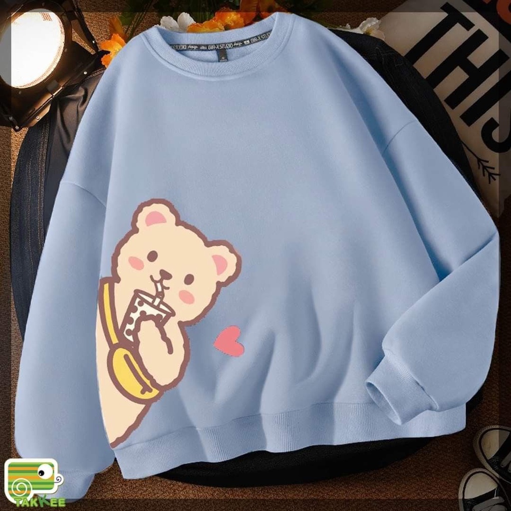 CREWNECK SWEATER WANITA BEAR LOVE BOBA - ATASAN LUCU TERLARIS