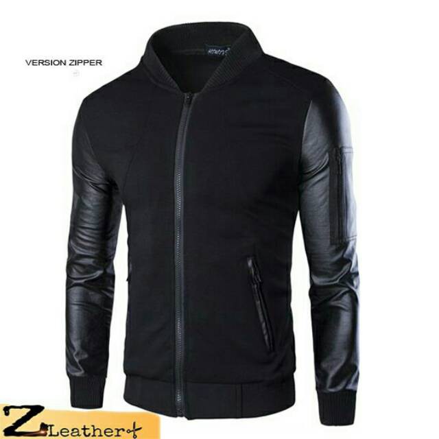 jaket semi kulit kombi sweter BF3 hitam- jaket motor sweter