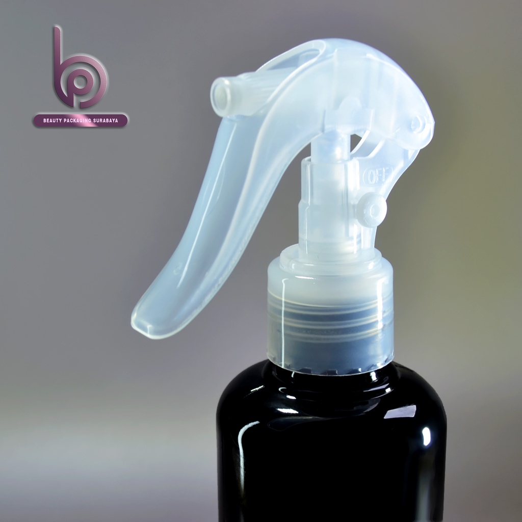 Botol Plastik PET 250ml BR Hitam Tutup Spray Trigger Bebek Semprot