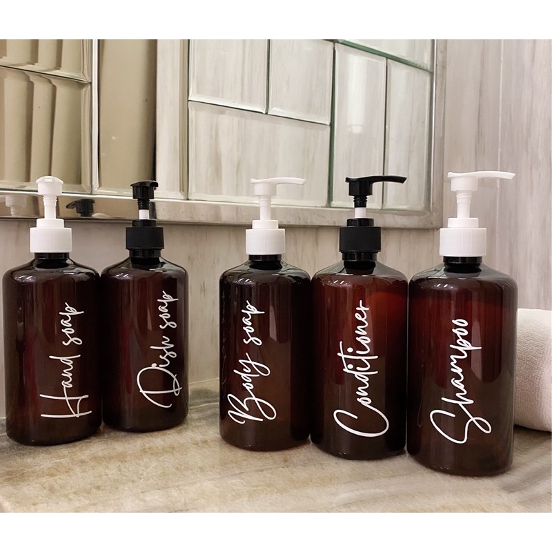 botol COKLAT 500ml WHITE EDITION . aesthetic bottle minimalist refill organizer tempat sabun cair liquid pump estetik