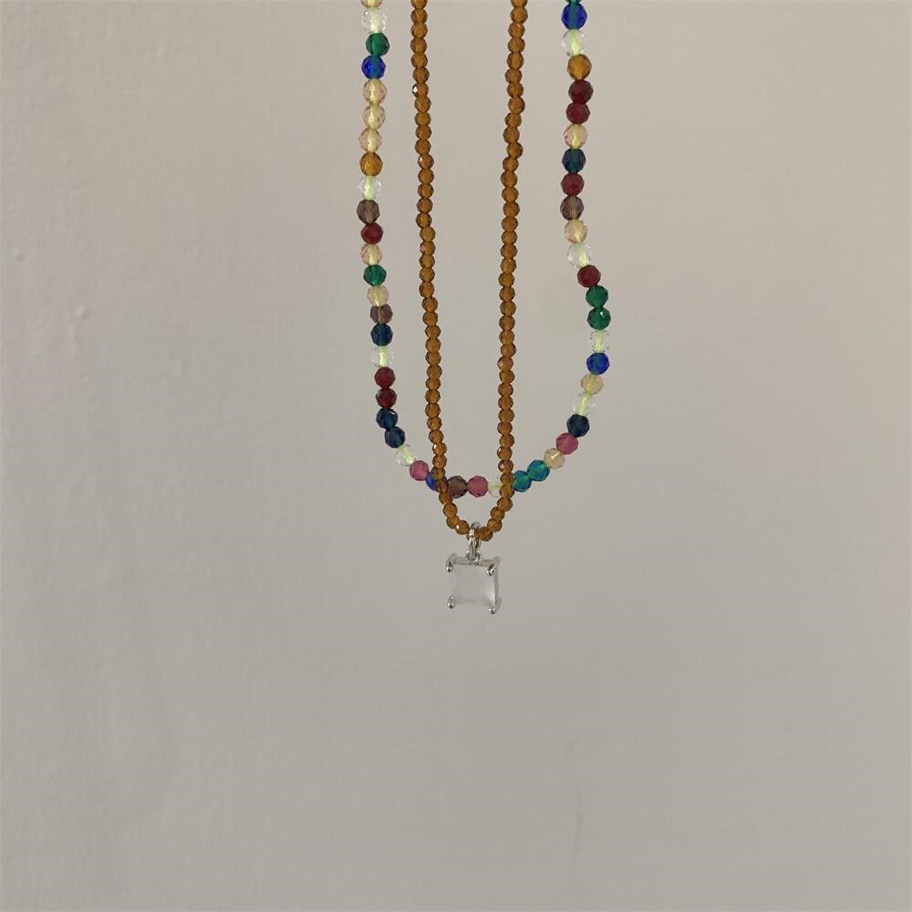 Kalung Rantai Klavikula Manik-Manik Warna-Warni Gaya Vintage Korea Untuk Aksesoris