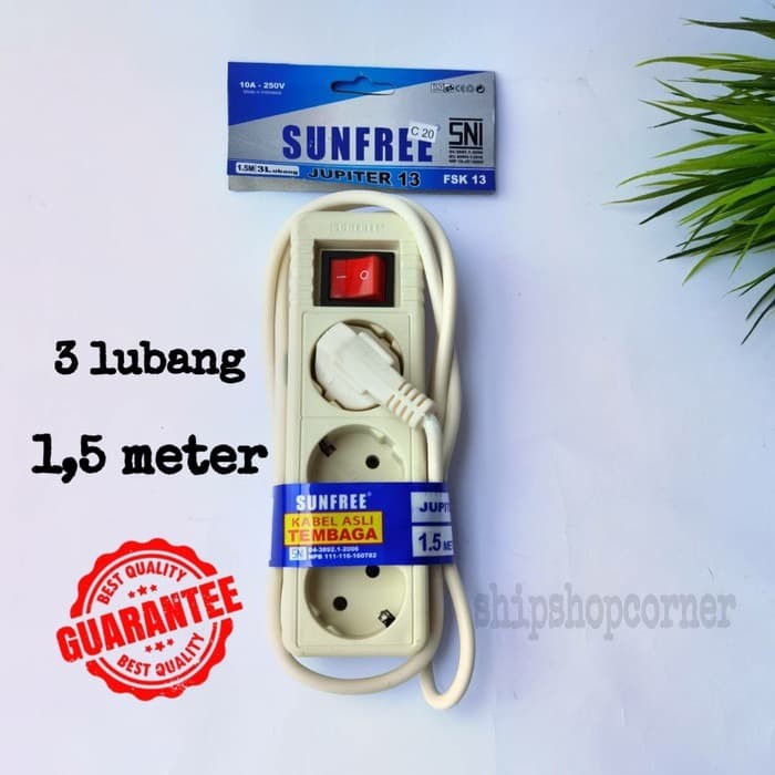 stop kontak saklar 3 Lubang 1,5 Meter - 3 lubang 3 meter SNI