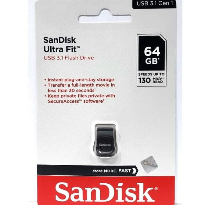 SANDISK FLASHDISK ULTRA FIT 64GB USB 3.1 –ULTRAFIT 64 GB FLASH DRIVE aksesoris hp | flasdisk |