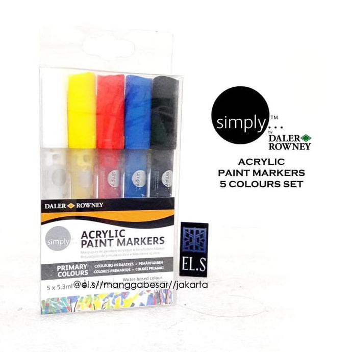 

Ready Stok! Daler Rowney Simply Acrylic Paint Markers Basic Set 5 Warna Terpercaya