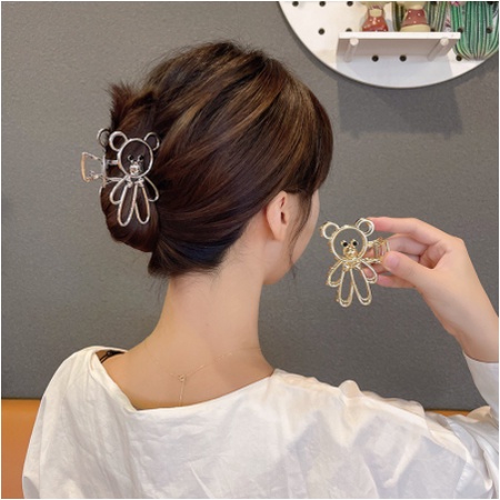 Jepit Rambut Logam 7.5cm Bentuk Beruang Gaya Korea warna Gold Silver - Jedai Besi Bear 7.5cm - Alloy Hair Claw Clips - Korean Style