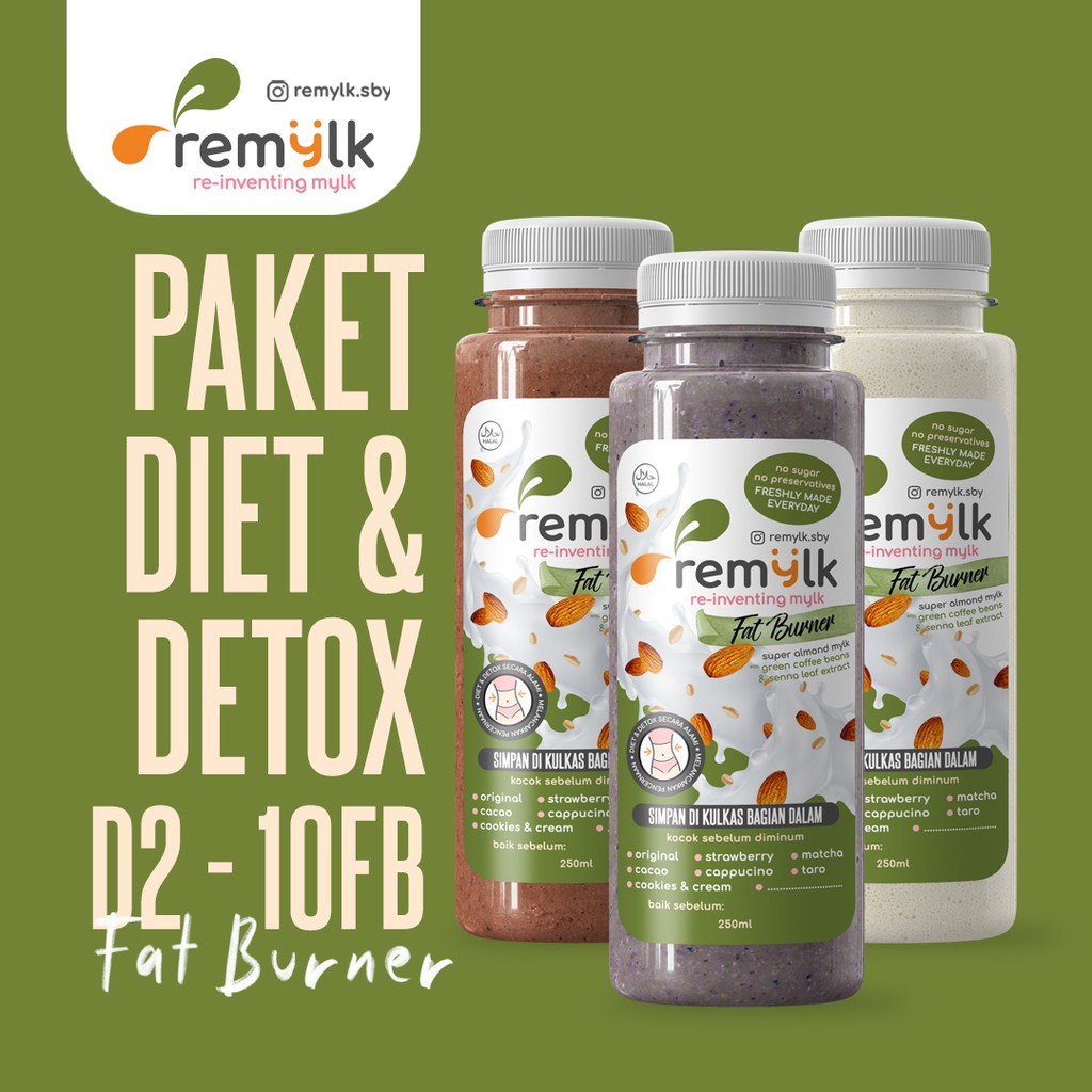 

Paket D2 (10 Remylk Fat Burner) - Susu Almond & Oat untuk Diet Sehat